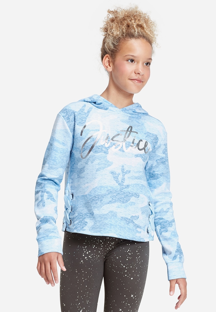 camo lace up side hoodie