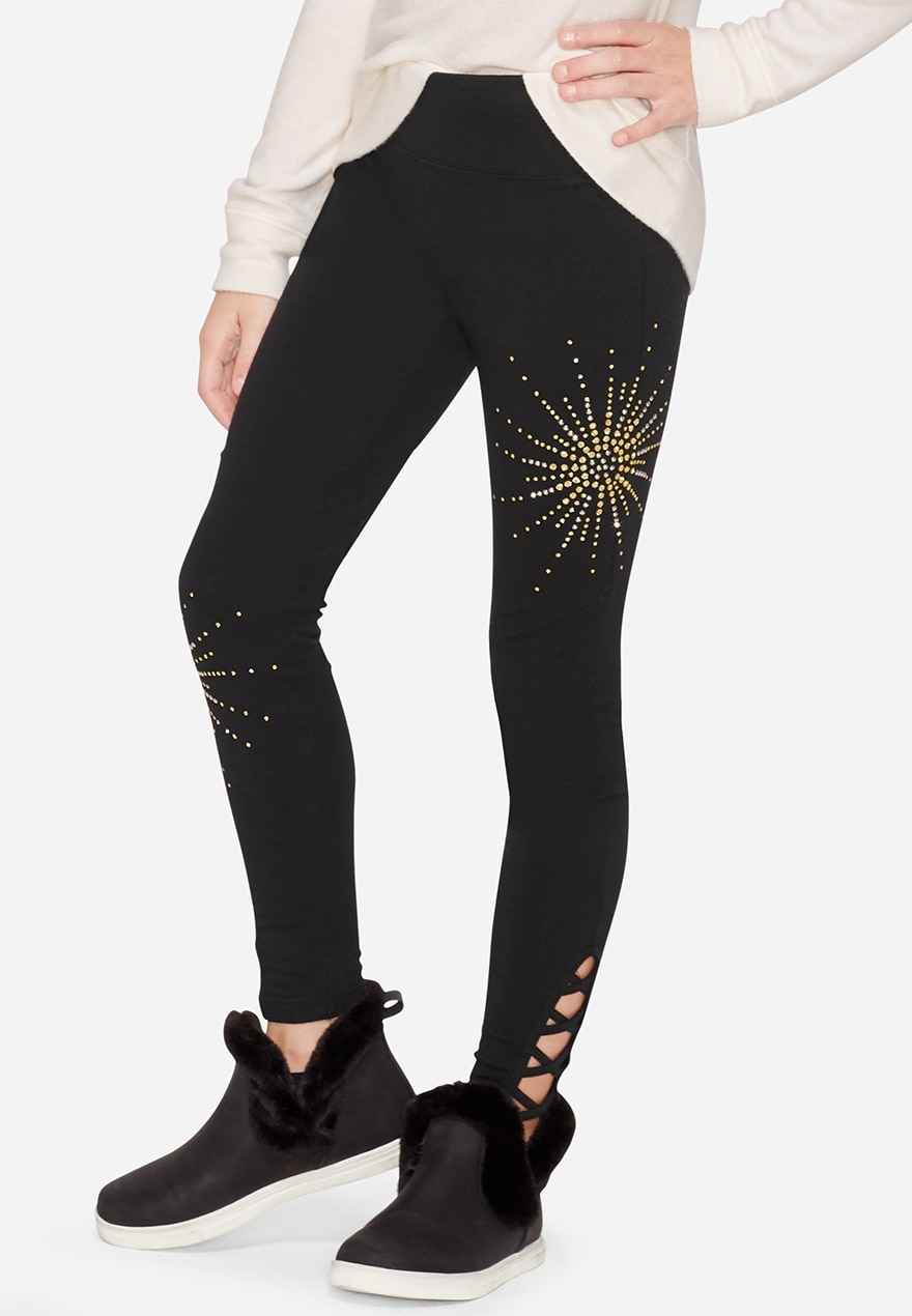 Lace up rhinestone leggings