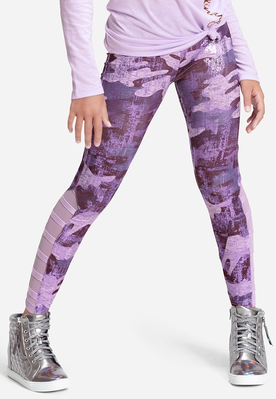 Foil camo mesh lattice leggings