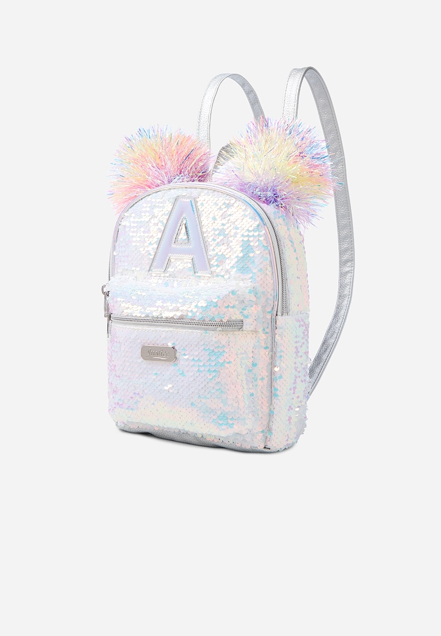 Flip sequin pompom initial mini backpack